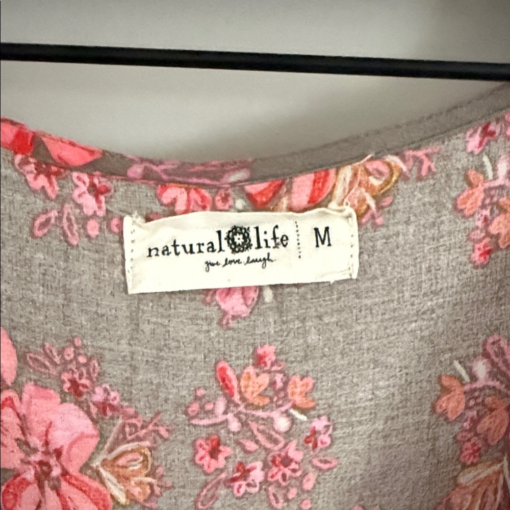 NATURAL LIFE Long Sleeve Dress in Gray with Pink Floral - Picture 2 of 5
